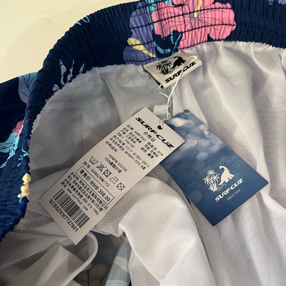 New Surf Cuz Men's Navy Hawaiian Pattern Quick Dry Pockets sm NWT, swim trunks - Picture 6 of 12